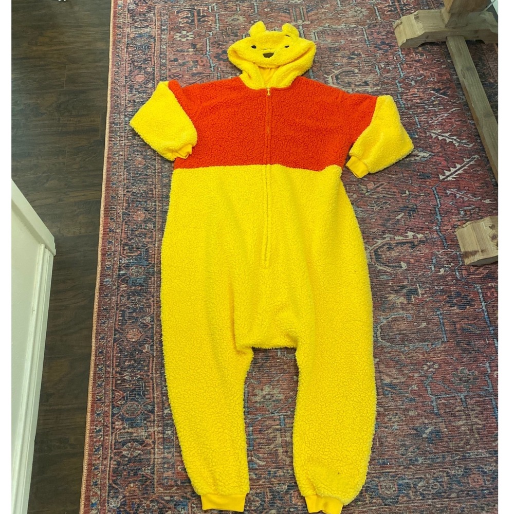 Disney Winnie the‎ Pooh Sherpa Fleece Union Suit Onesie OSFM Yellow Red 13591236
